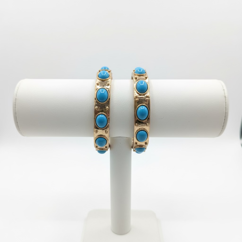 Gold Stretch Bangle Bracelet with Oval Turquoise