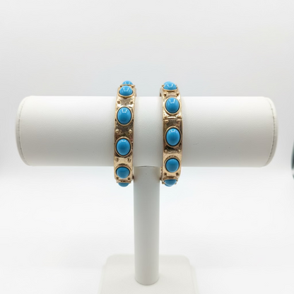 Gold Stretch Bangle Bracelet with Oval Turquoise
