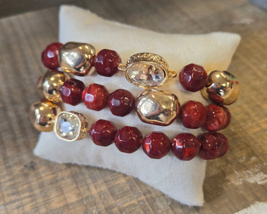 Maroon Natural Beaded Bracelet Set of 3