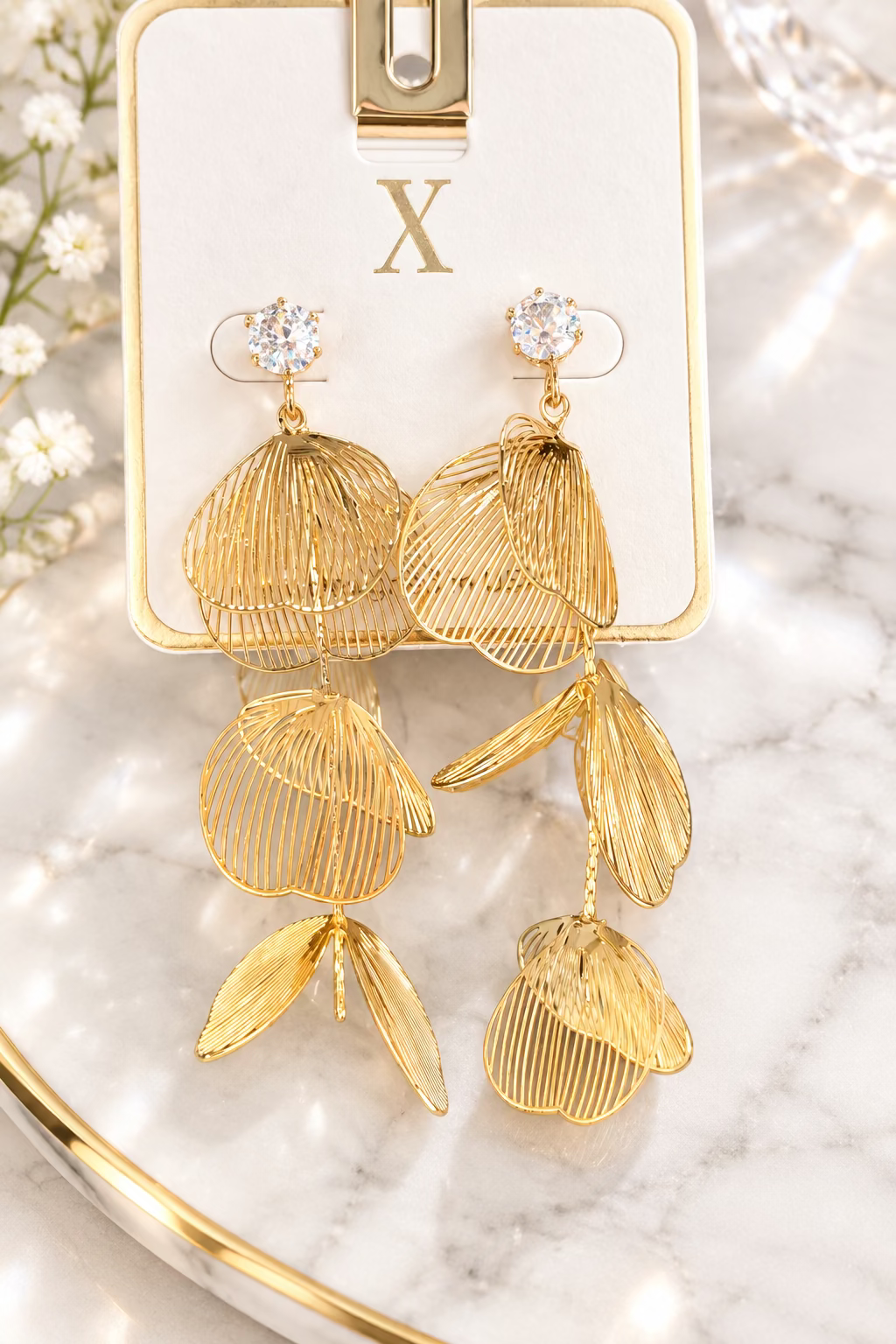 Gold 3D Metal Drop Earrings