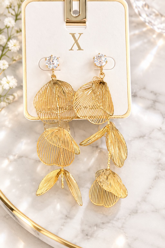 Gold 3D Metal Drop Earrings