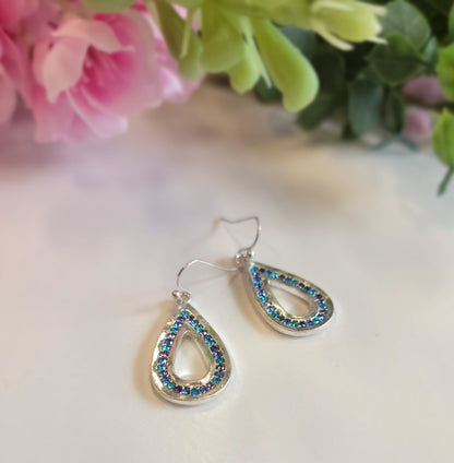 Silver and Blue Teardrop Earrings