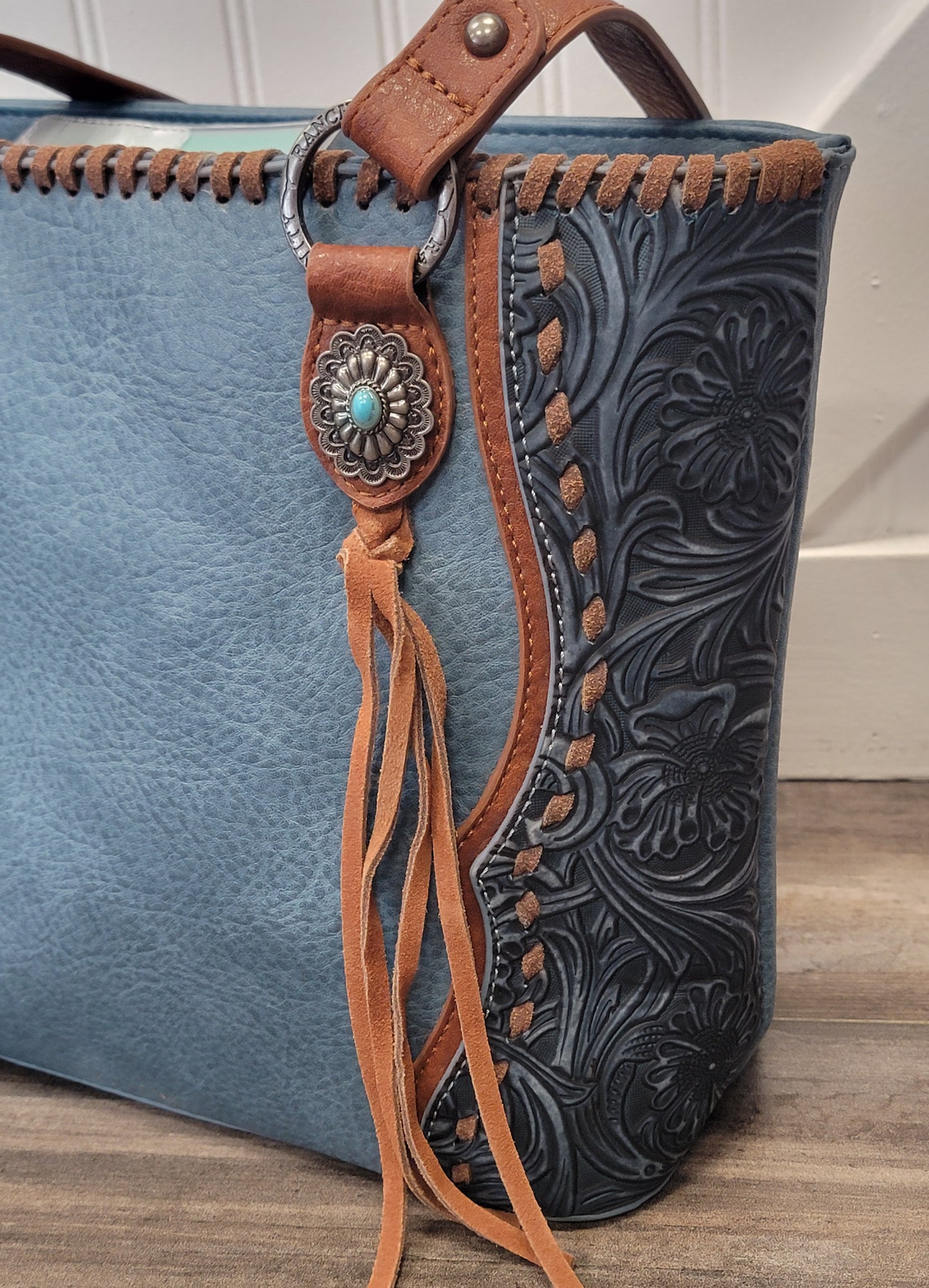 Blue Tooled Western Purse