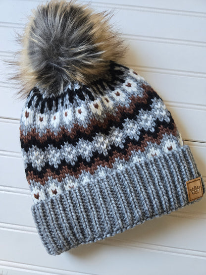 Winter Pattern Pom Beanie