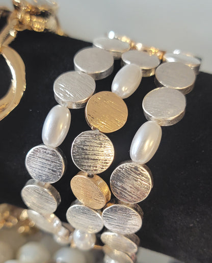 Set of 3 Disc and Pearl Bracelet
