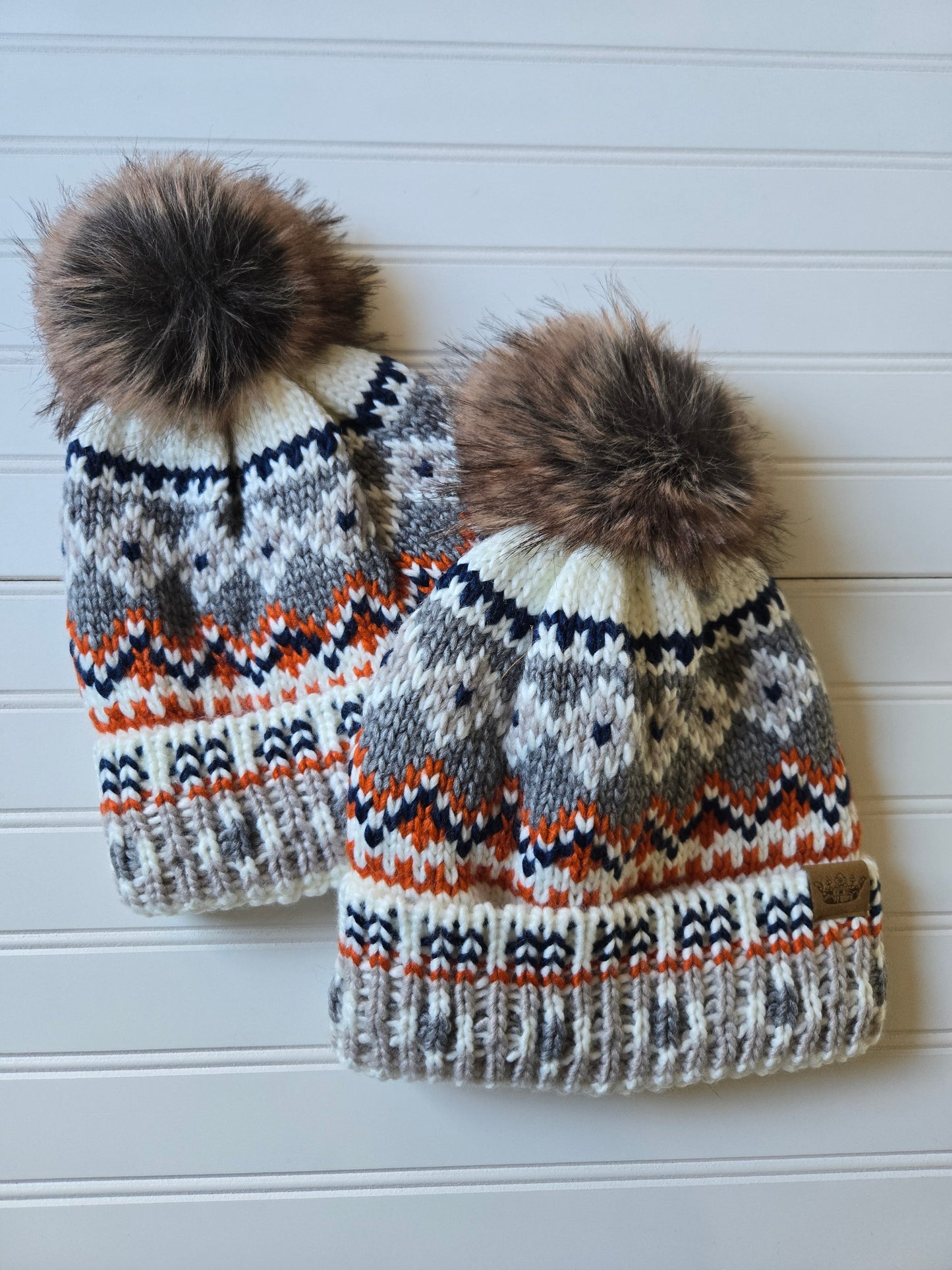 Multi Knit Cuffed Pom Beanie