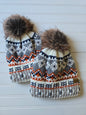 Multi Knit Cuffed Pom Beanie