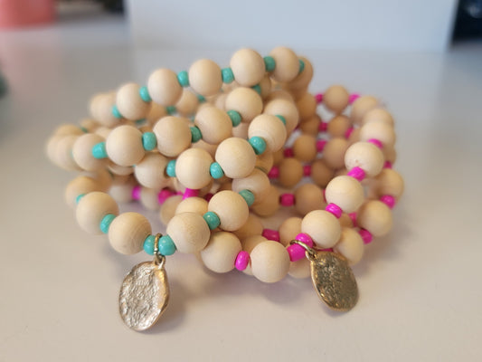 Natural Wood Beaded Set of Bracelet
