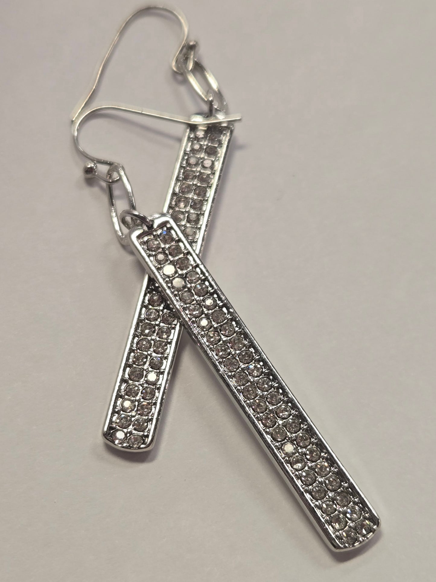 Silver Rhinestone Bar Earrings