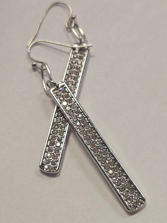 Silver Rhinestone Bar Earrings