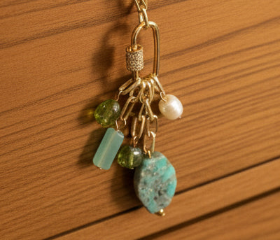 Gold Chain Necklace with Green Stone Tassel