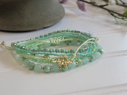 6 Strand Green Beaded Bracelet Set