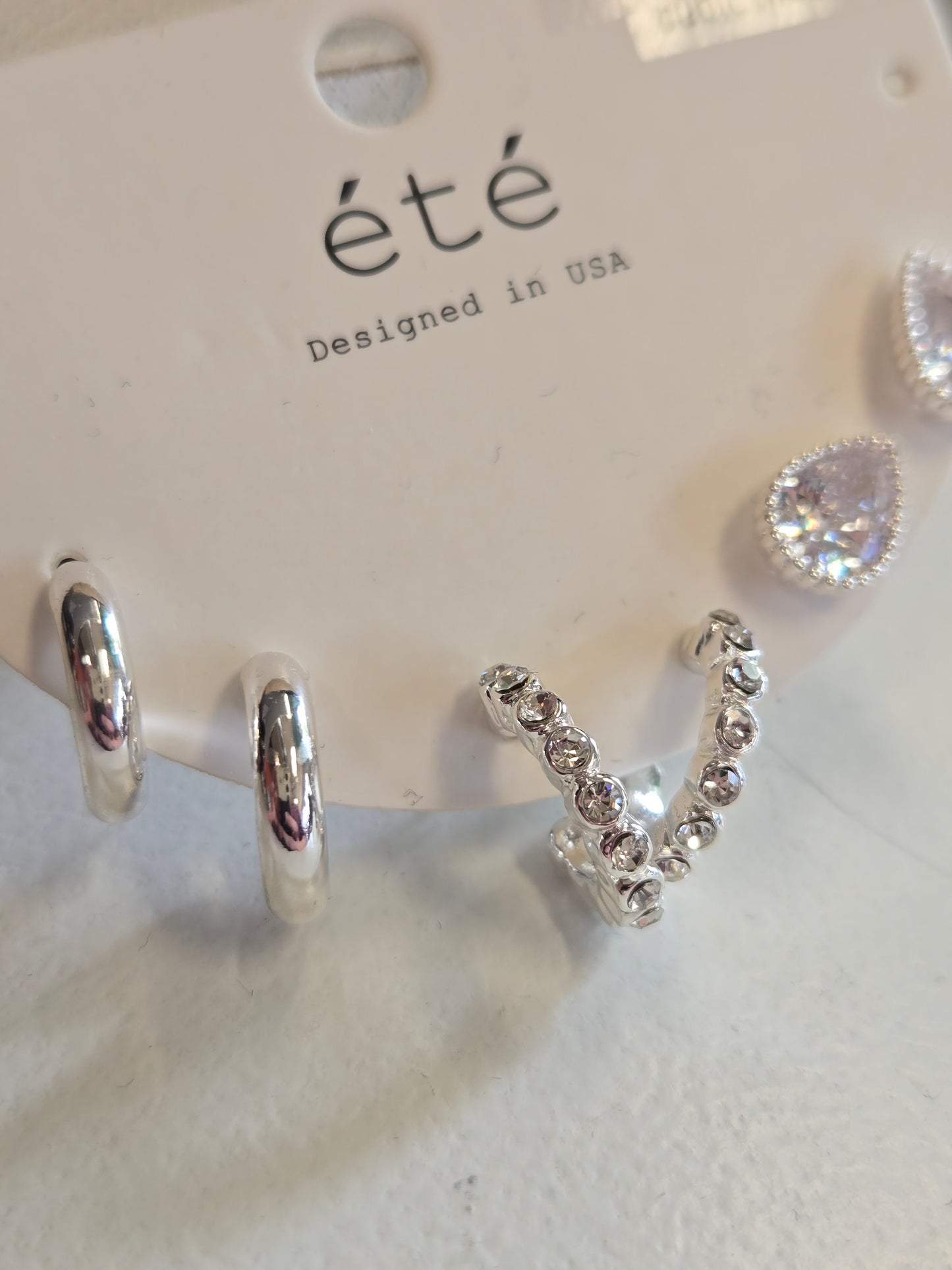 Silver Pave Hoop Teardrop Earrings