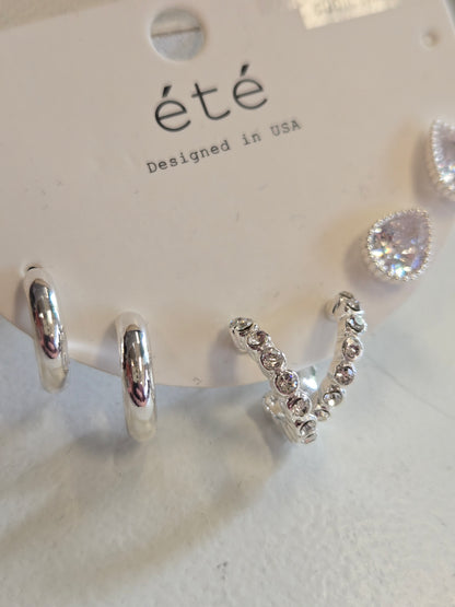 Silver Pave Hoop Teardrop Earrings