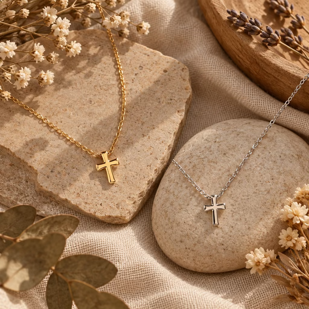 18K Dipped Small Cross Necklace