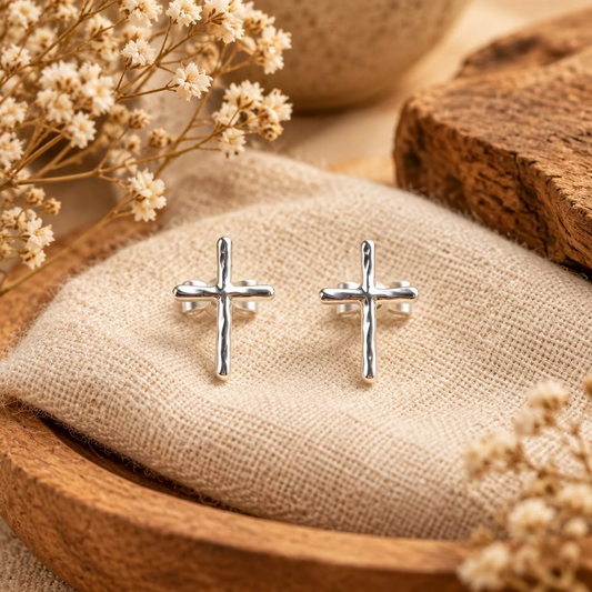 Hammered Silver Stud Cross