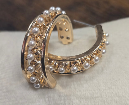 Gold and Pearl Hoop Earrings