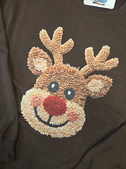 Faux Crochet Red Nose Reindeer Sweatshirt