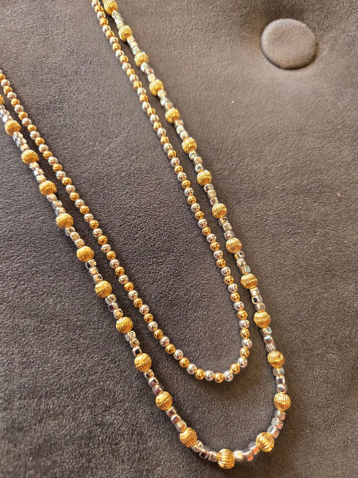Double Layered Gold & Silver Beaded Necklace