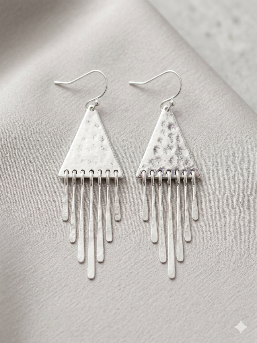Hammered Silver Triangle Earrings