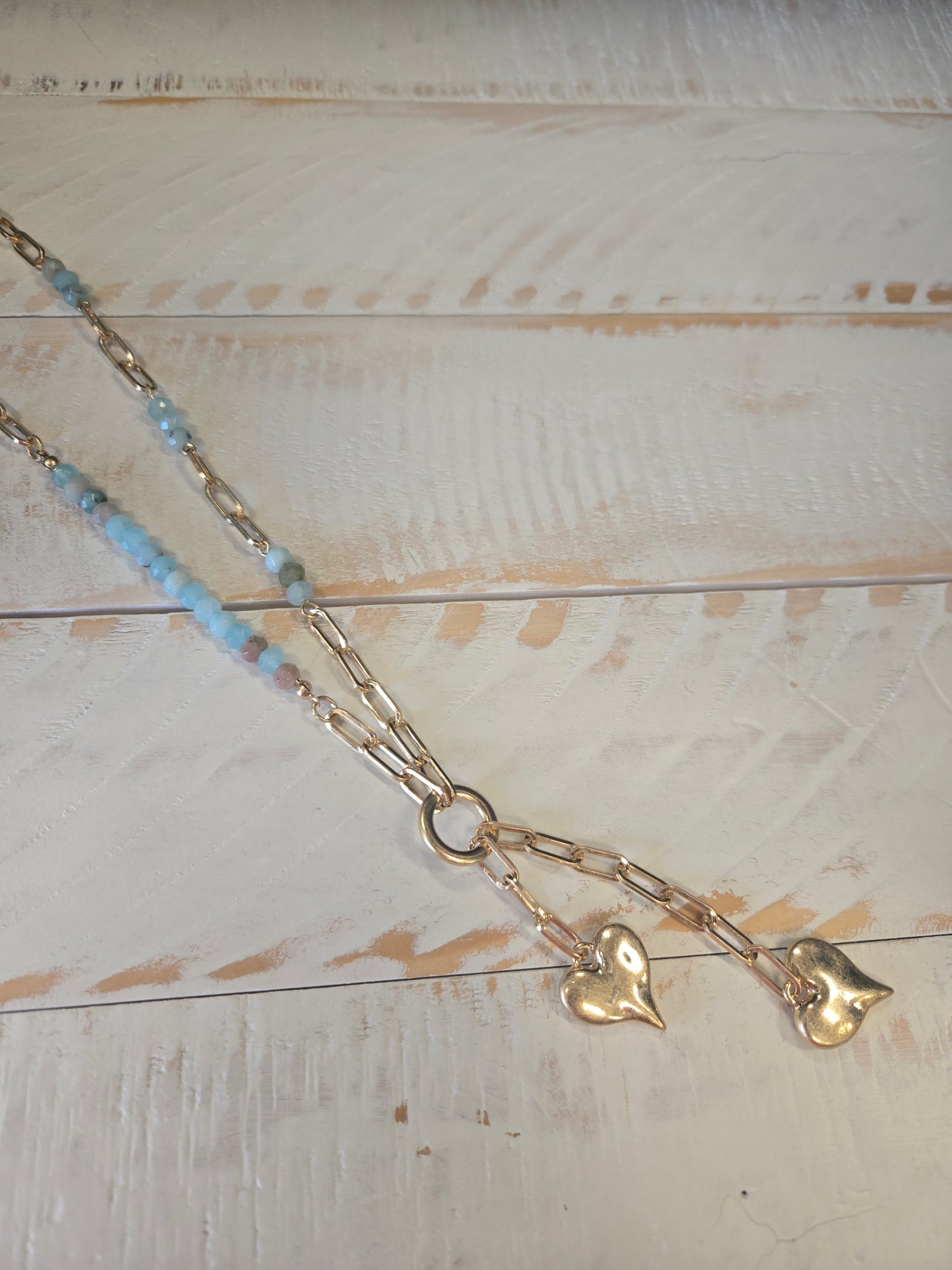Blue & Gold Heart Tassel Necklace