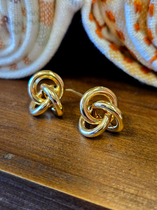 Gold Knot With Silver Post Earring