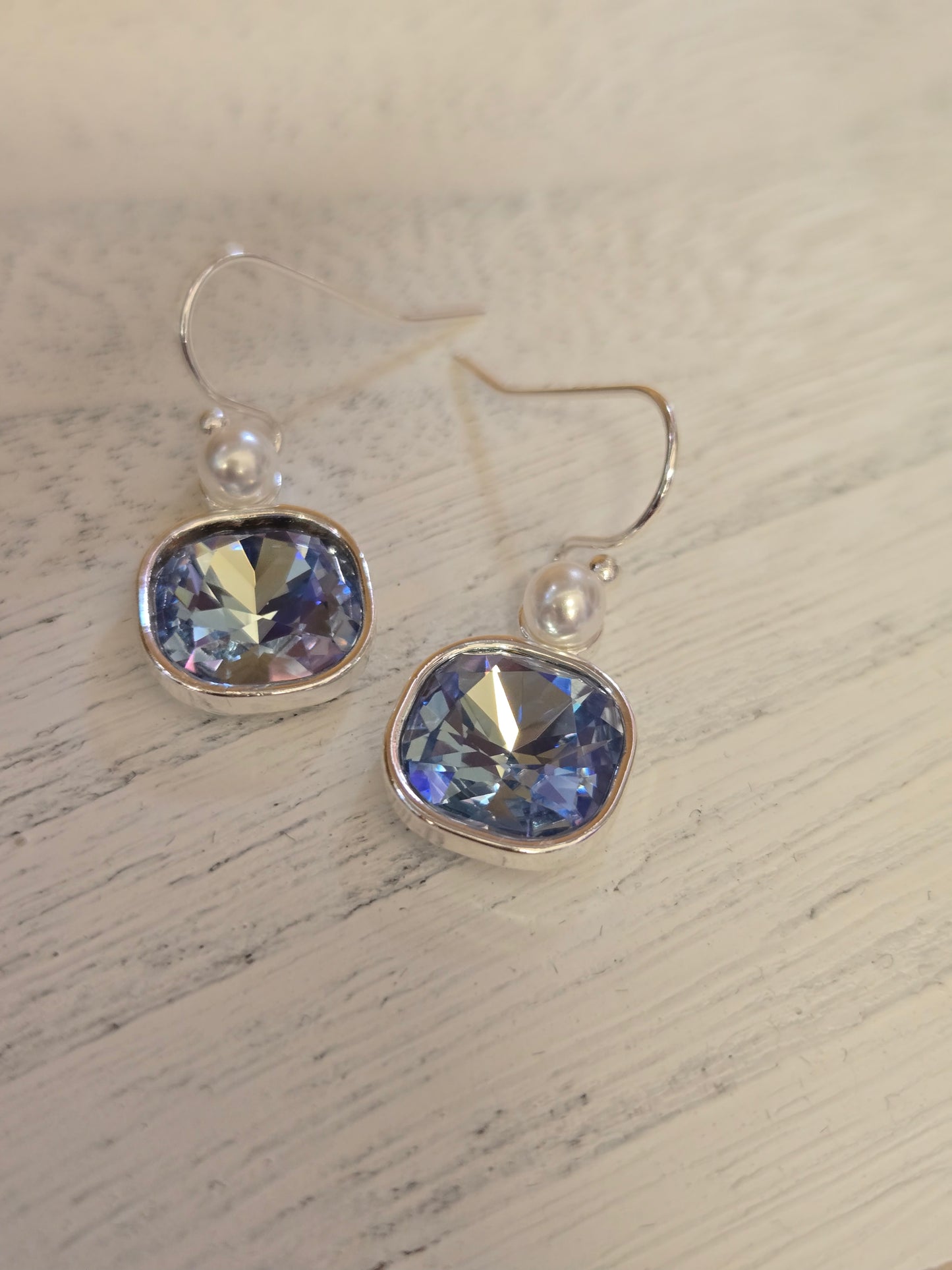 Blue Crystal with Pearl Accent Earrings