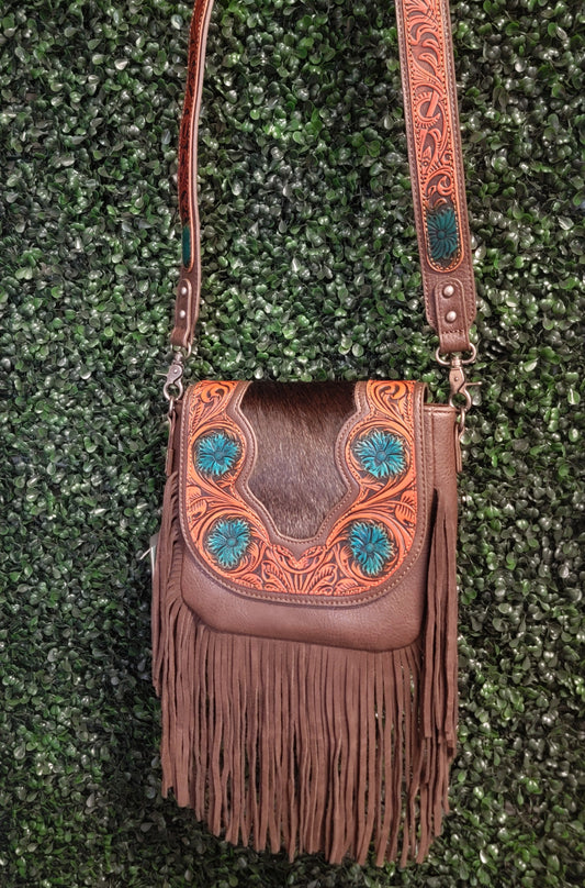 Turquoise Floral & Fringe Purse