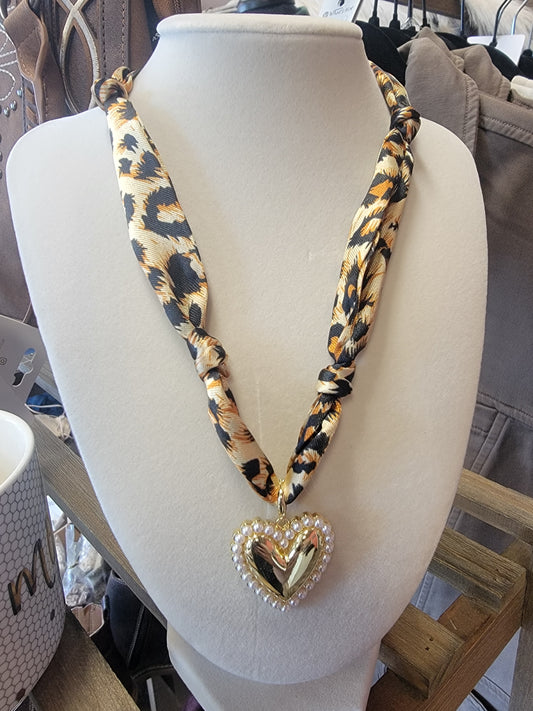 Cheetah Print Knotted Scarf Necklace