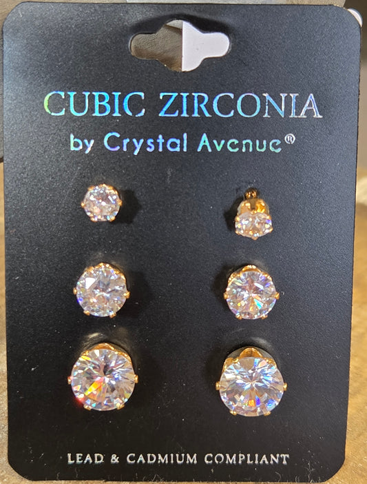 Gold Faux Diamond Studs Set of 3