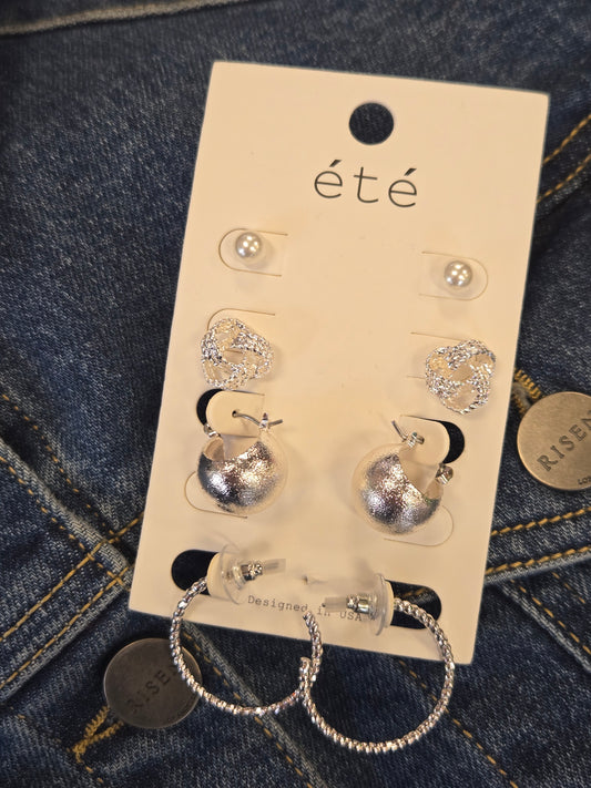 Pearl Stud & Silver Stud Set