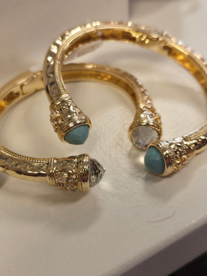 Gold Metal Hinged Bracelet with Stone
