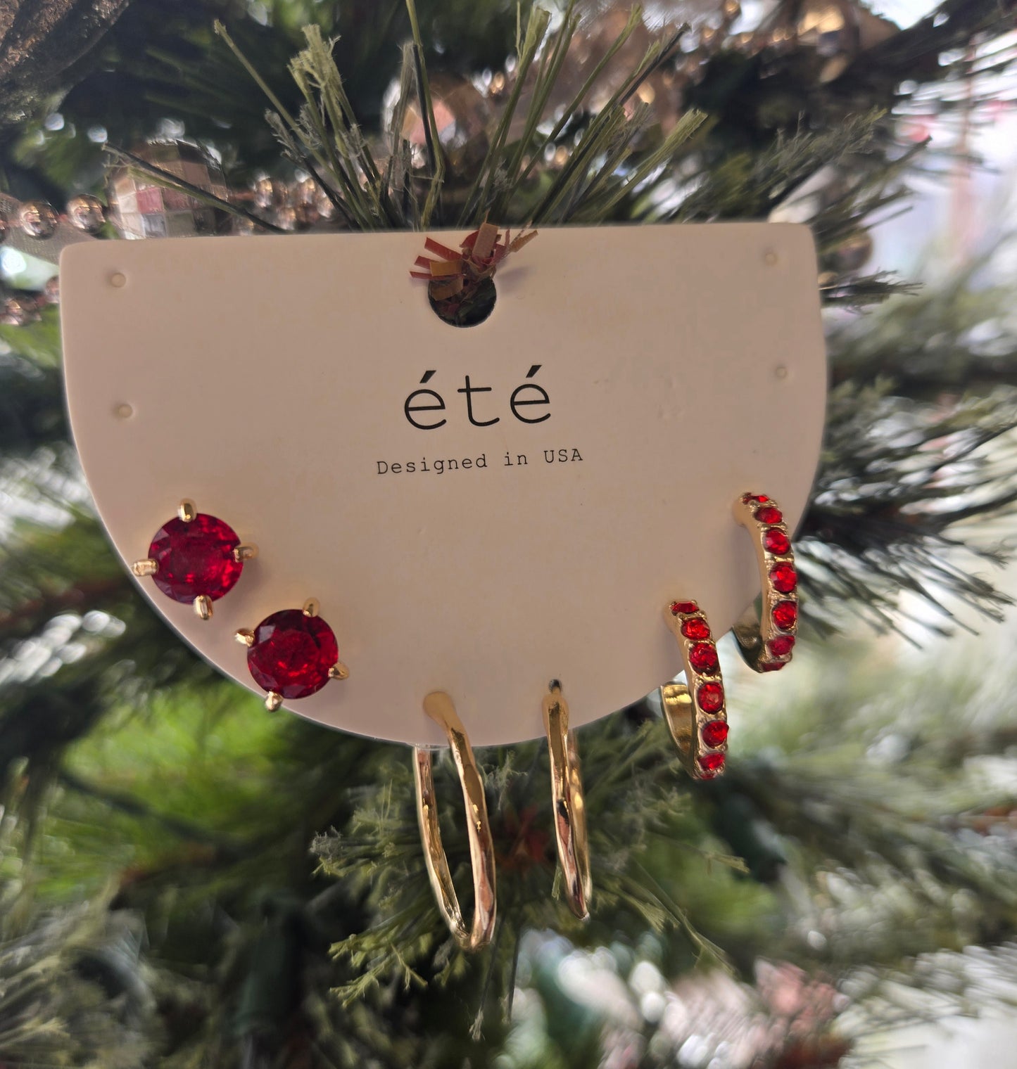 Red Crystal Rhinestone Earrings Set of 3