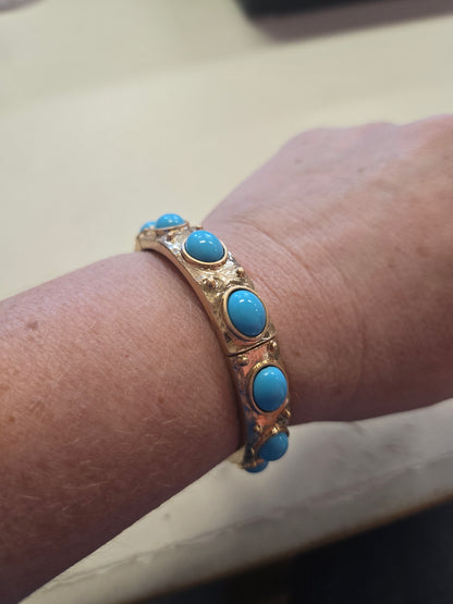 Gold Stretch Bangle Bracelet with Oval Turquoise