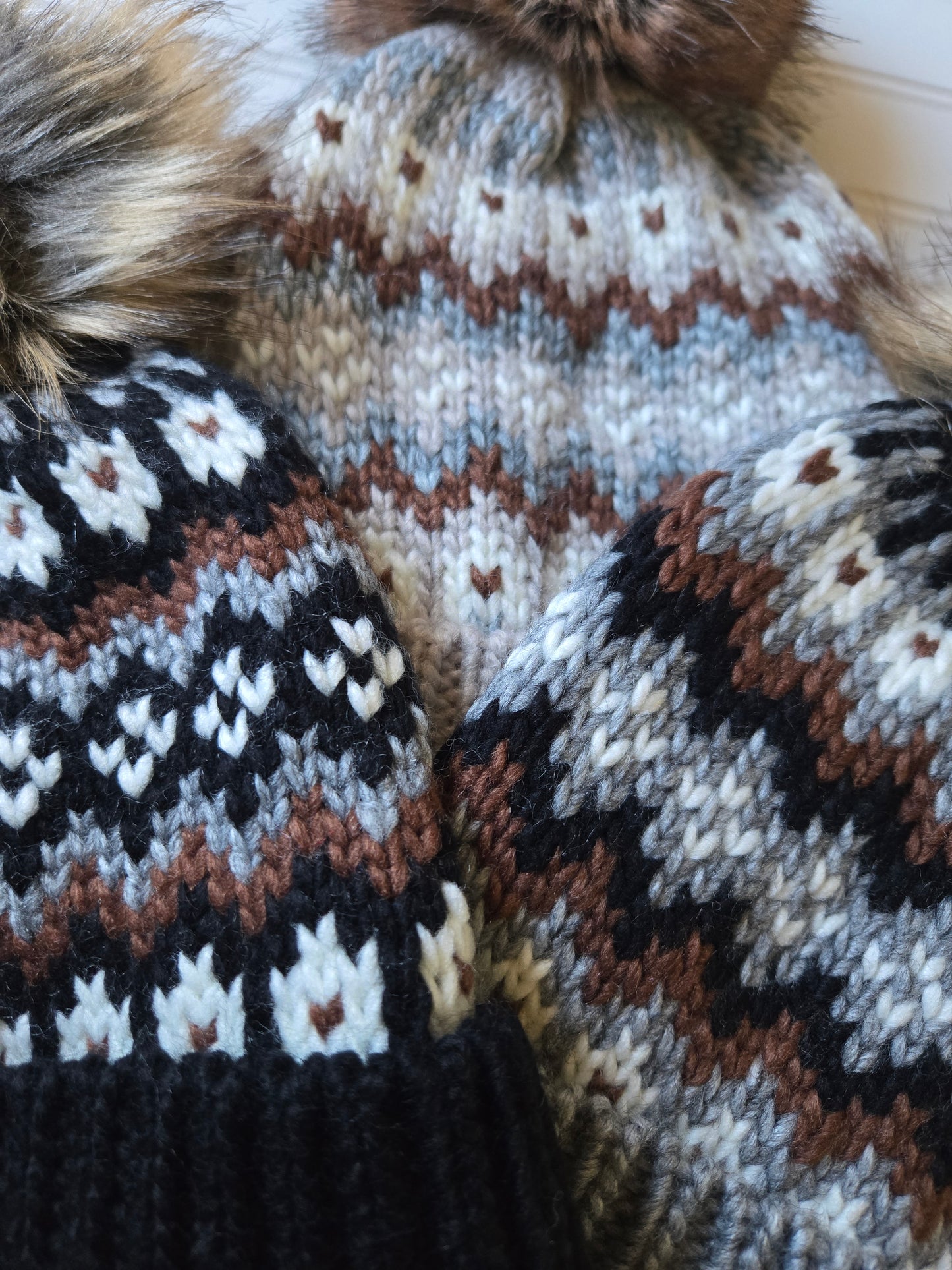 Winter Pattern Pom Beanie