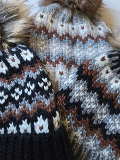 Winter Pattern Pom Beanie