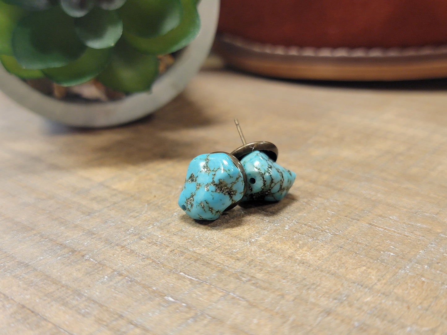Blue Turquoise Beaded Stud Earrings