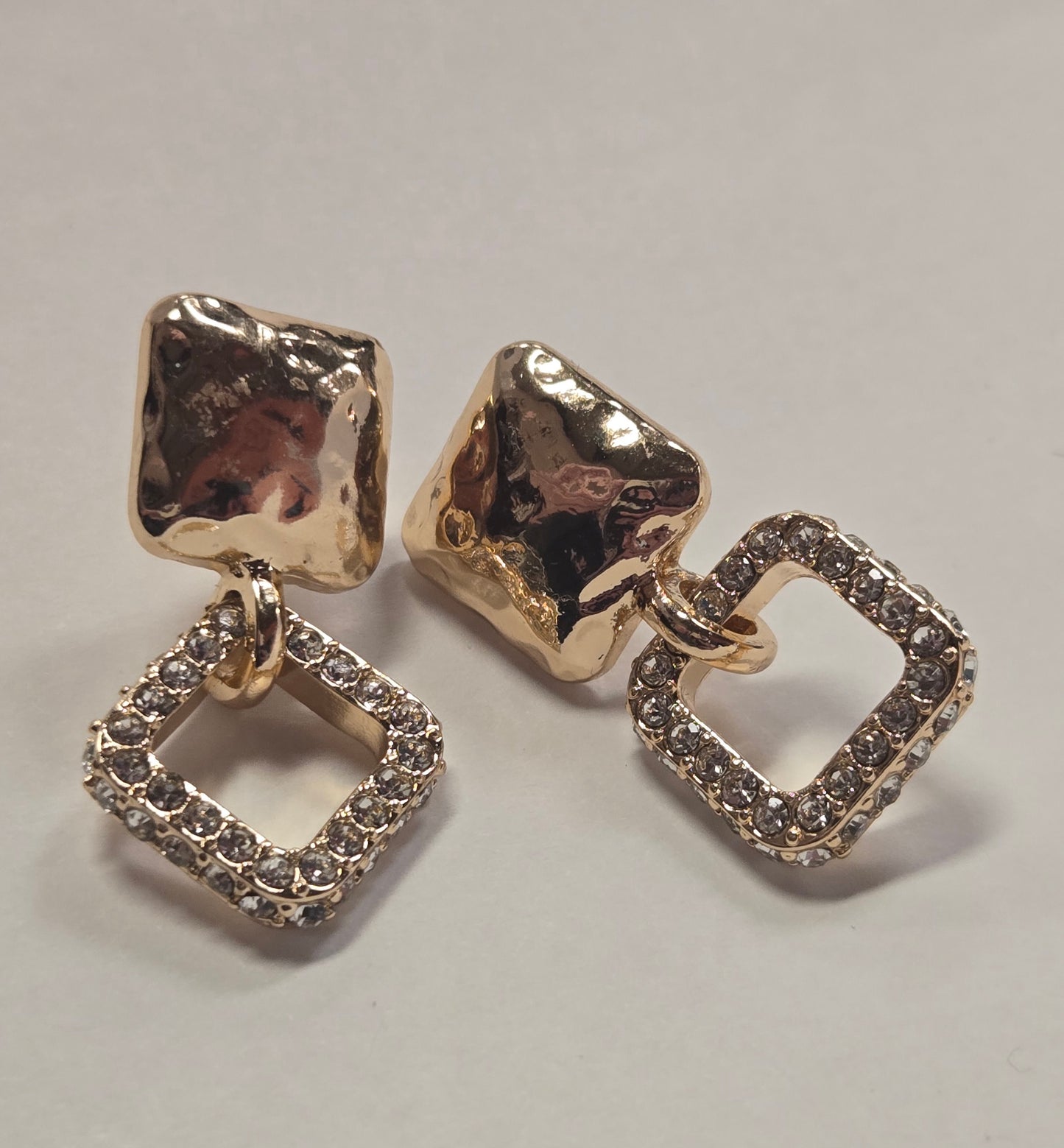 Gold Square Rhinestone Earrings