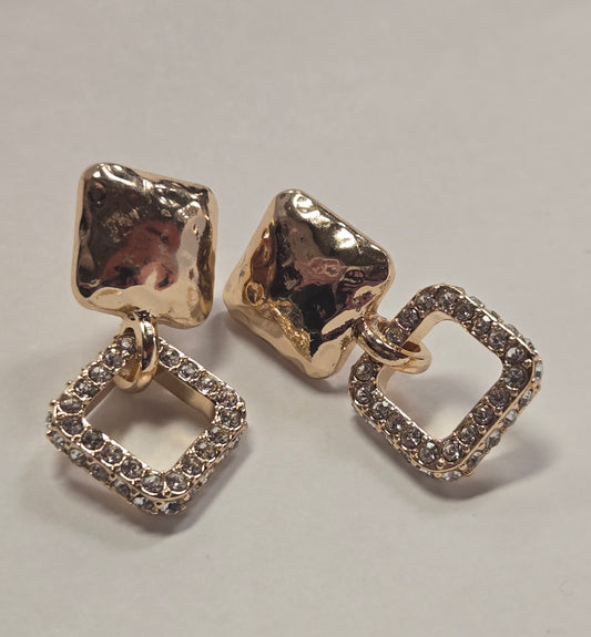 Gold Square Rhinestone Earrings