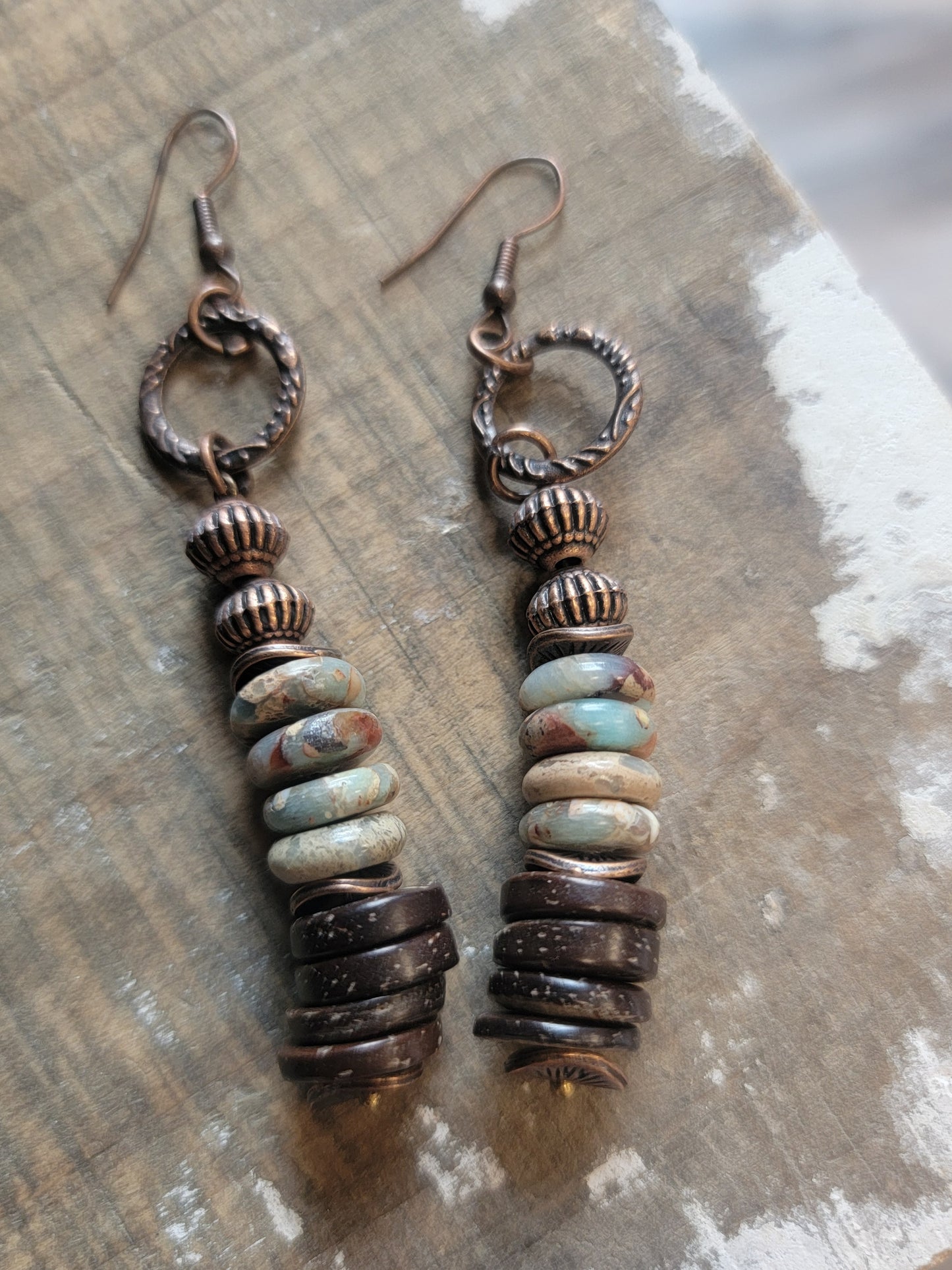 Aqua Terra and Wood Earrings