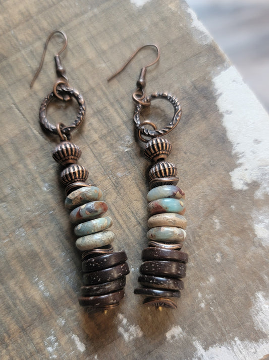 Aqua Terra and Wood Earrings