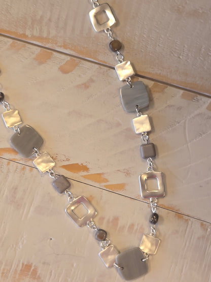 Grey and Silver Square Necklace