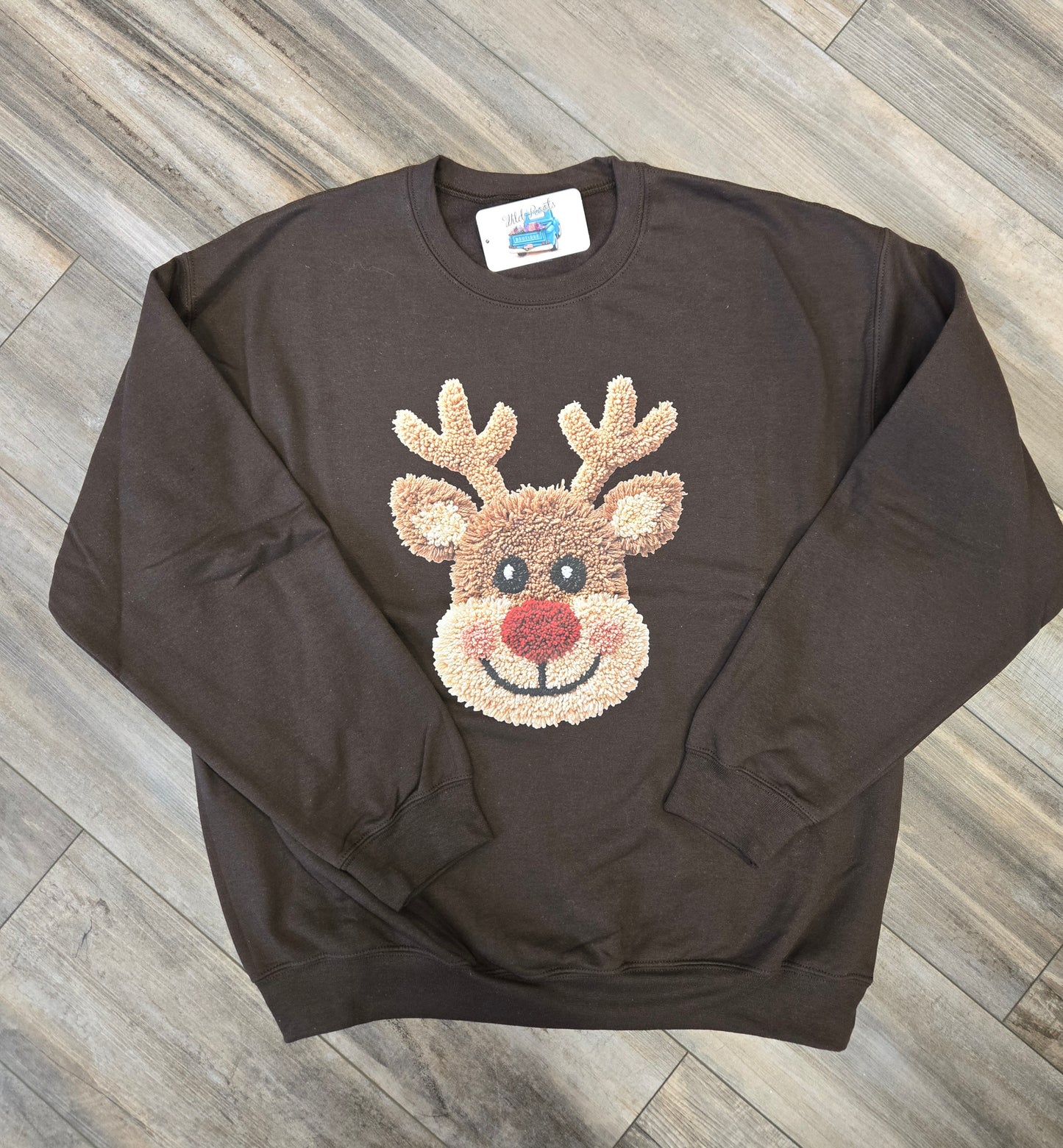 Faux Crochet Red Nose Reindeer Sweatshirt