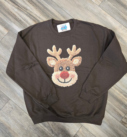 Faux Crochet Red Nose Reindeer Sweatshirt
