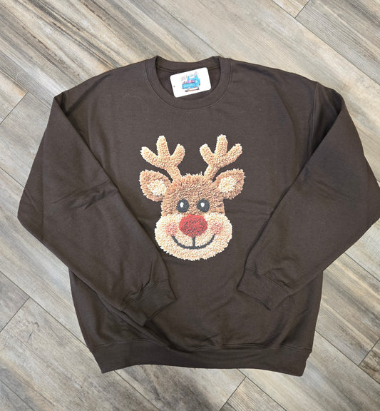 Faux Crochet Red Nose Reindeer Sweatshirt