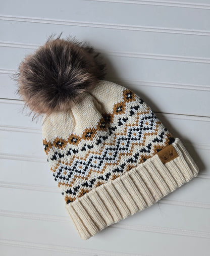 Snowflake + Heart Knit Pom Beanie