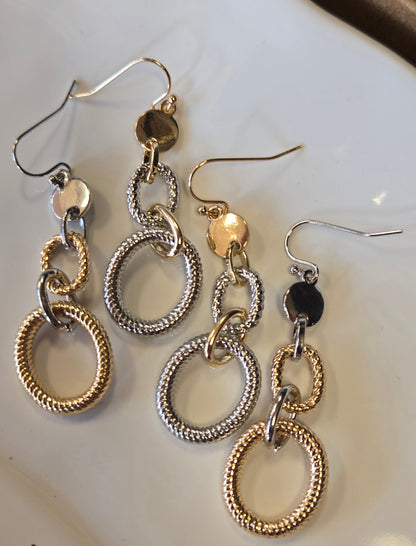 Coin With Textured 3 Drop Earring