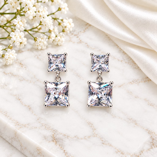 Square Cubic Stud Earrings