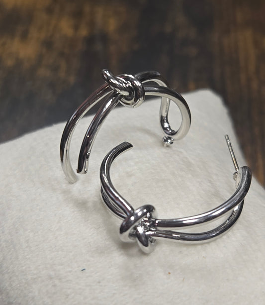 Silver Knot Hoop Earrings