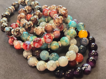 Large Polished Bead Stretch Bracelet with Crystal Accents
